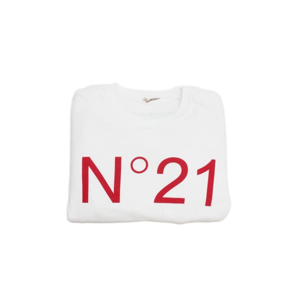 N 21 Unisex Kids Pullover Sweatshirt White Cotton Crew Neck Long Sleeve Size 14